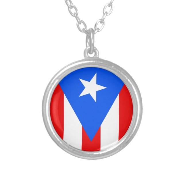 Puerto Rico Flag Silver Plated Necklace (Front)