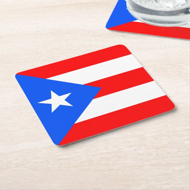 Puerto Rico Flag Square Paper Coaster (Angled)