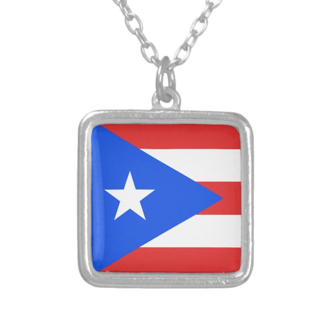 Puerto Rico Flag Square Silver Plated Necklace (Front)