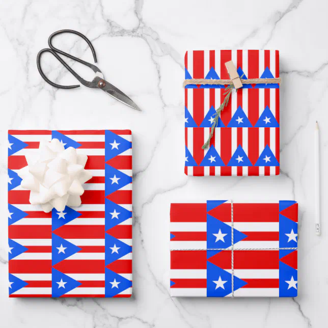 Puerto Rico Flag Tiled Design Wrapping Paper Sheets | Zazzle