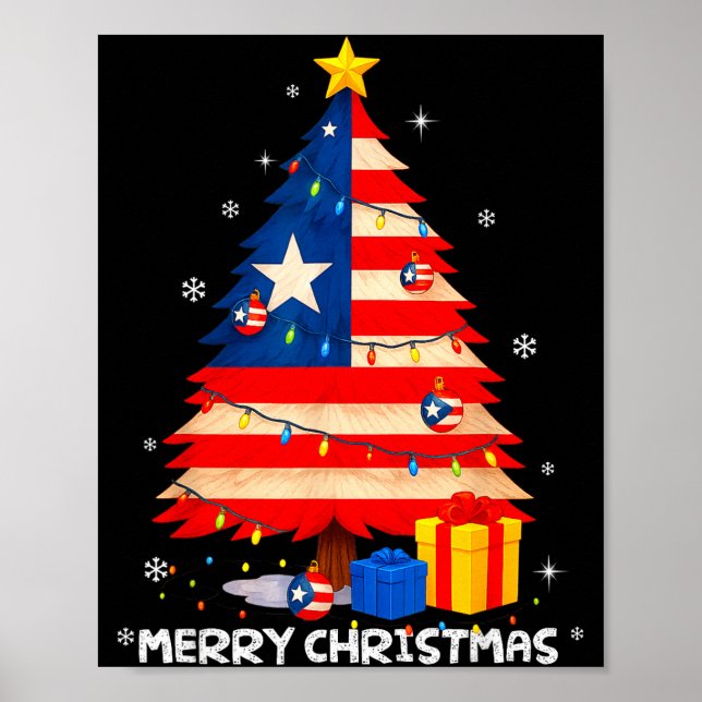 Puerto Rico Flag Tree Lights Christmas Pajamas -co Poster (Front)