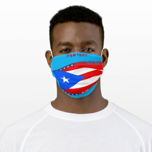 Puerto Rico Flag w Stars Stripes on Sky Blue Adult Cloth Face Mask