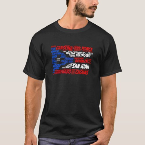 Puerto Rico Flag with City Names Word Art T_Shirt