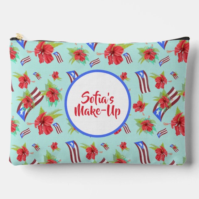 Puerto Rico flag with flor de maga boricua Accessory Pouch (Front)