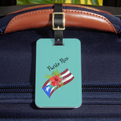 Puerto Rico flag with flor de maga boricua Luggage Tag