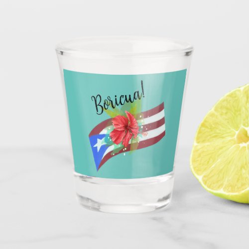 Puerto Rico flag with flor de maga boricua Shot Glass
