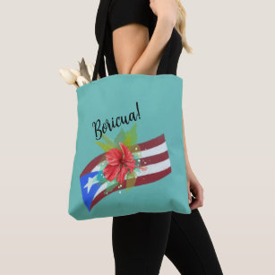 Puerto Rico flag with flor de maga boricua Tote Bag