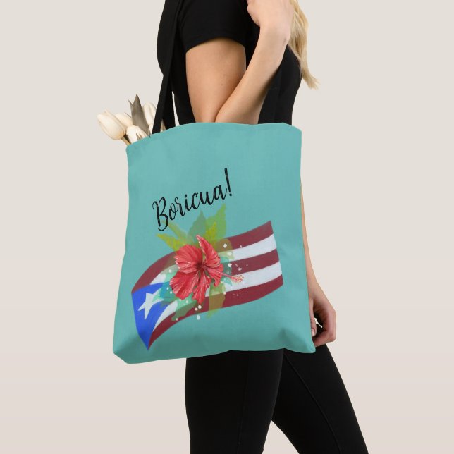 Puerto Rico flag with flor de maga boricua Tote Bag (Close Up)