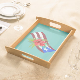 Puerto Rico flag with flor de maga  Serving Tray