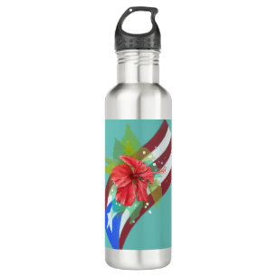 Puerto Rico flag with flor de maga Stainless Steel Water Bottle