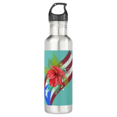 Puerto Rico flag with flor de maga  Stainless Steel Water Bottle