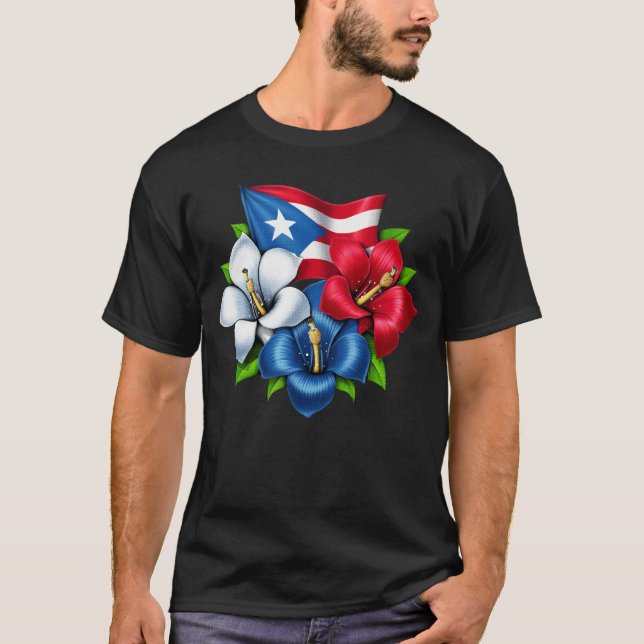 Puerto Rico Flowers Flag T-Shirt (Front)