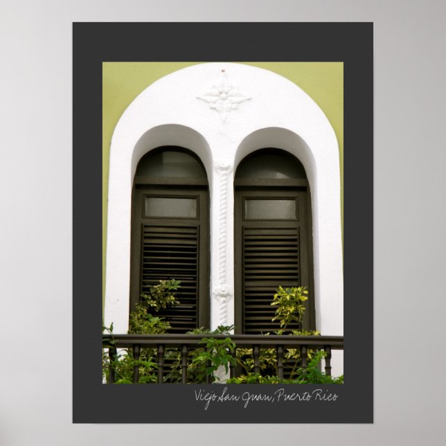 Puerto Rico Green Spanish Architecture Windows Poster (Front)