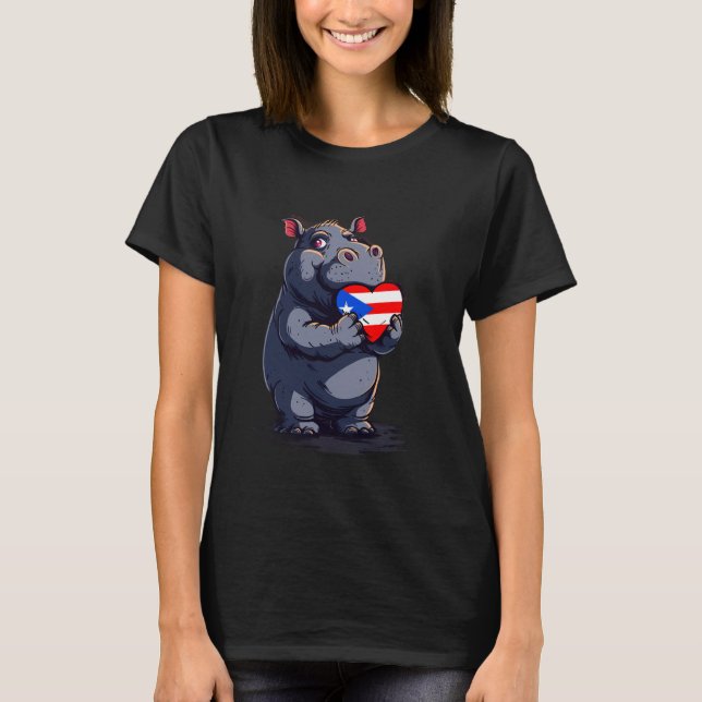 Puerto Rico Heart Cute Rhino Puerto Rican Roots Bo T-Shirt (Front)