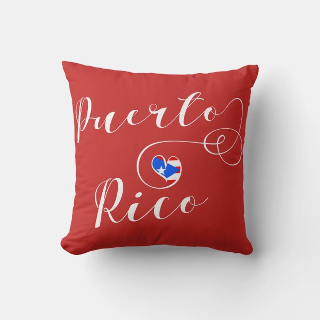 Puerto Rico Heart Flag, Puerto Rican Throw Pillow (Front)