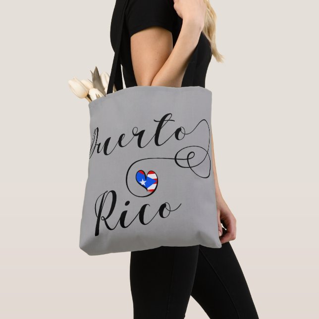 Puerto Rico Heart Grocery Bag, Puerto Rican Tote Bag (Close Up)