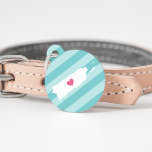 Puerto Rico Heart Pet ID Tag<br><div class="desc">Let your furry friend show some home town pride with this cute Puerto Rico pet ID tag. Design features a white silhouette map of the island of Puerto Rico with a pink heart inside, on a tone on tone turquoise stripe background. Add your pet's name and contact information to the...</div>