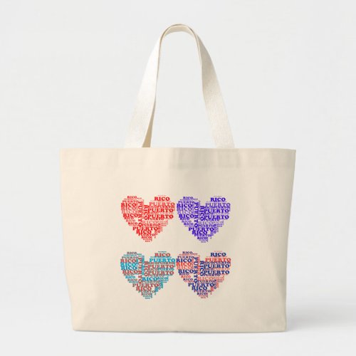 Puerto Rico Hearts Products Large Tote Bag