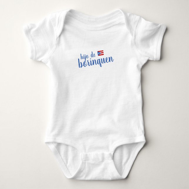 Puerto Rico Hijo de Borinquen Boy Baby Bodysuit (Front)