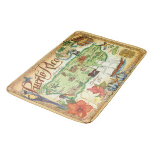 Puerto Rico Illustrated Map Bath Mat Rug