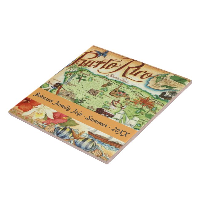 Puerto Rico Illustrated Map Ceramic Tile (Side)