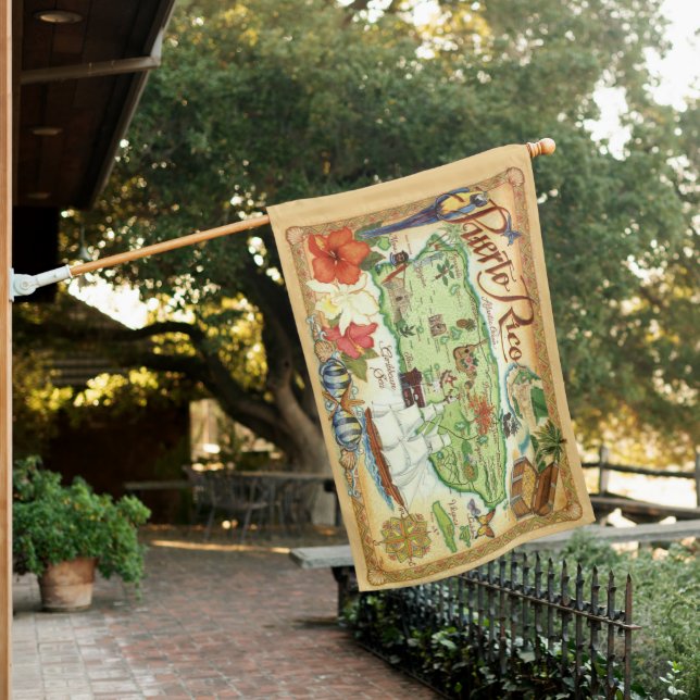 Puerto Rico Illustrated Map House Flag (In SItu)