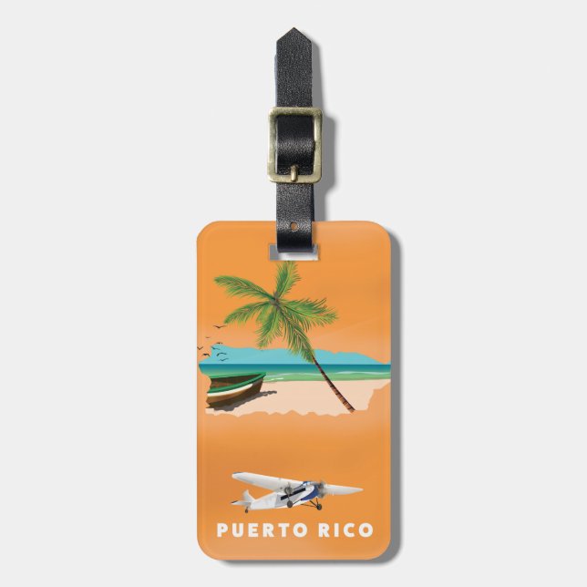 Puerto Rico illustrated map travel poster. Luggage Tag (Front Vertical)