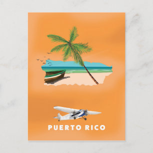 Puerto Rico illustrated map travel poster. Postcard