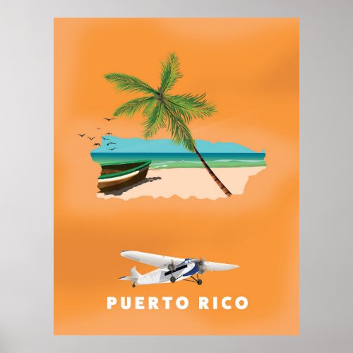 Puerto Rico illustrated map travel poster Poster