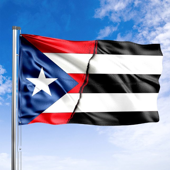 Puerto Rico Independence Black and White Flag (Puerto Rico / Puerto Rico Independence Flag Split Design)