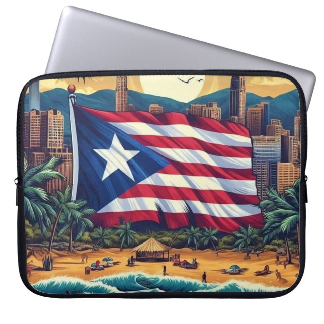 Puerto Rico Island Design and Flag – Stylish Laptop Sleeve (Front)