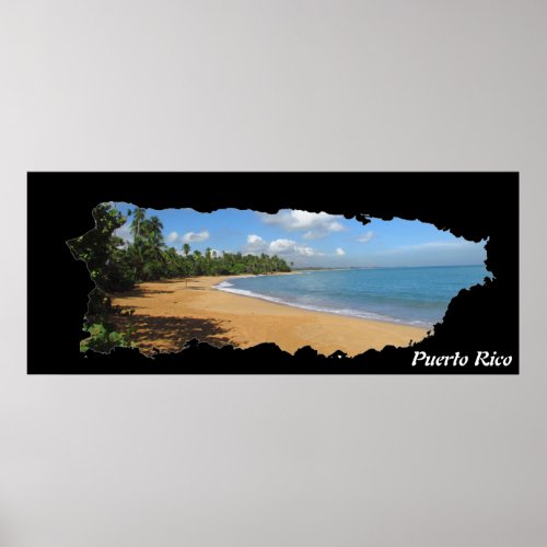 Puerto Rico Island Map Luquillo Beach Poster