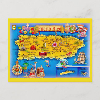 Puerto Rico Island Map Postcard