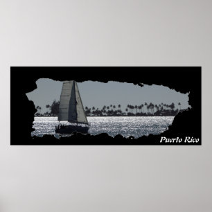 Puerto Rico Island Map Sailing Poster