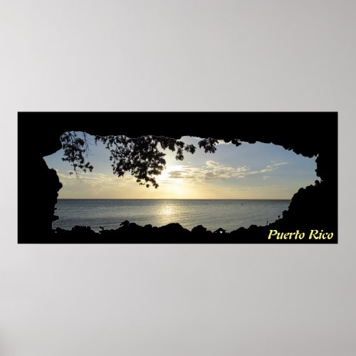 Puerto Rico Island Map Sunset 3 Poster