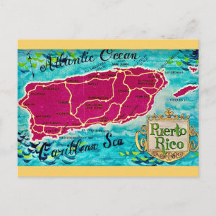 Puerto Rico Island Old Map Postcard