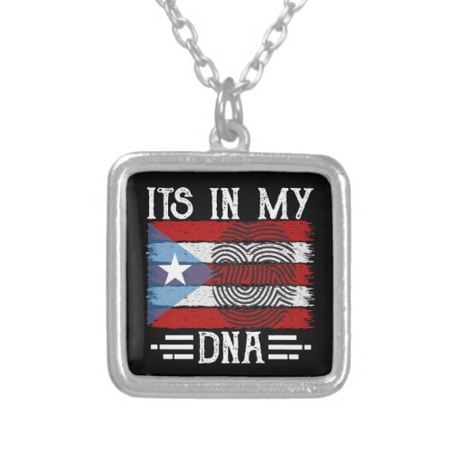 PUERTO RICO ITS IN MY DNA FLAG SILVER PLATED NECKLACE