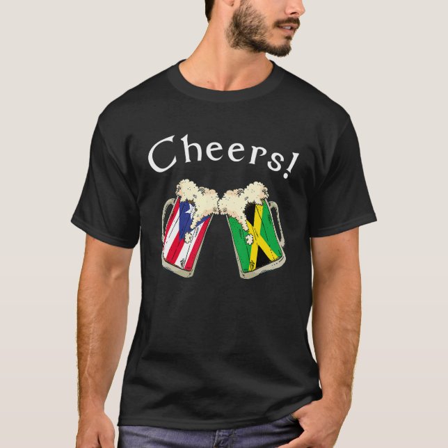 Puerto Rico Jamaica Flag Cheers Beer Grown Patriot T-Shirt (Front)