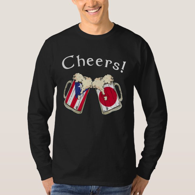 Puerto Rico Japan Flag Cheers Beer Grown Patriot C T-Shirt (Front)