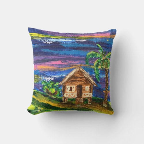 Puerto Rico jibaro house outdoor throw pillow