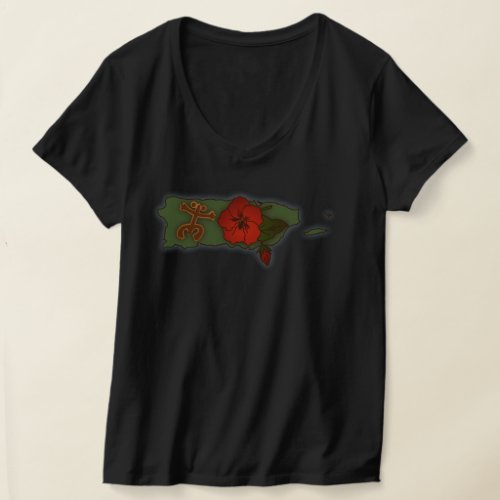 Puerto Rico Map Boricua Coqui Taino Flower T_Shirt