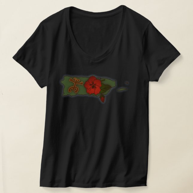 Puerto Rico Map Boricua Coqui Taino Flower T-Shirt (Laydown)