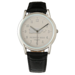 Puerto Rico Map Cream Silver Watch