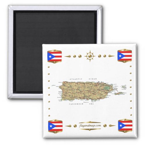Puerto Rico Map  Flags Magnet