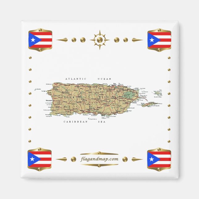 Puerto Rico Map + Flags Magnet (Front)
