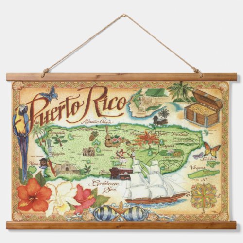 Puerto Rico Map Hanging Tapestry