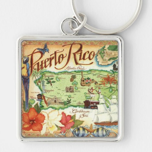 Puerto Rico Map Keychain