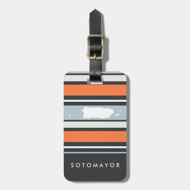 Puerto Rico Map: Modern Stripes: Personalized Luggage Tag (Front Vertical)