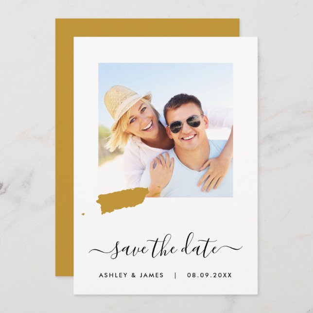 Puerto Rico Map Photo Wedding Save the Date Card (Front/Back)