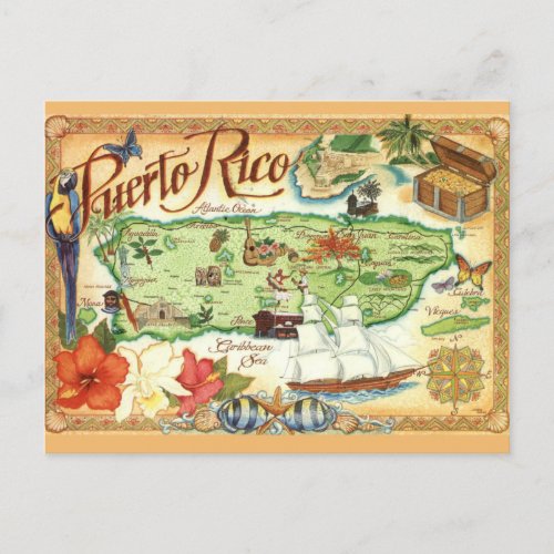 Puerto Rico Map  Postcard
